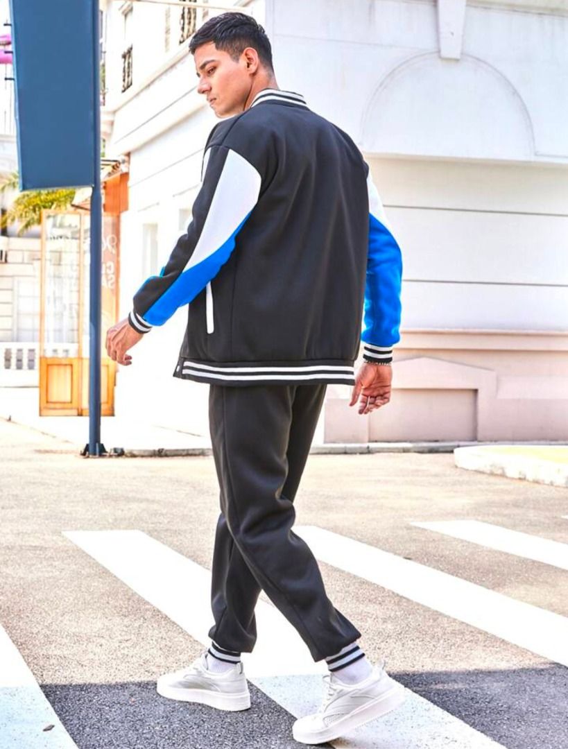SHEIN MEN COLORBLOCK BOMBER JACKET & PANTS (Category: Sets & Coordinates) located in Manila. Submitted by 18shoppestore (Listing ID 1341679893, Image 2). Description: SHEIN MEN COLORBLOCK BOMBER JACKET & PANTS XXSMALL COLOR: MULTICOLOR BUST: 40.9 INCHES WAIST: 26 INCHES SLIGHT STRETCH.