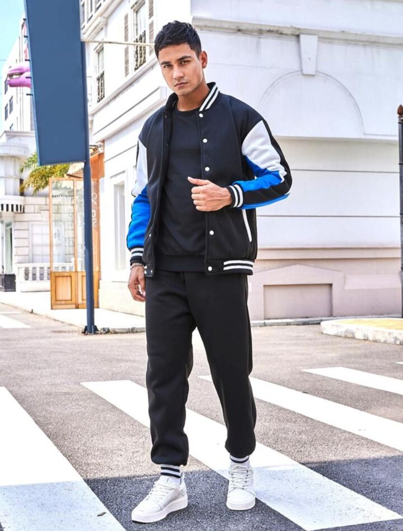 SHEIN MEN COLORBLOCK BOMBER JACKET & PANTS (Category: Sets & Coordinates) located in Manila. Submitted by 18shoppestore (Listing ID 1341679893, Image 3). Description: SHEIN MEN COLORBLOCK BOMBER JACKET & PANTS XXSMALL COLOR: MULTICOLOR BUST: 40.9 INCHES WAIST: 26 INCHES SLIGHT STRETCH.