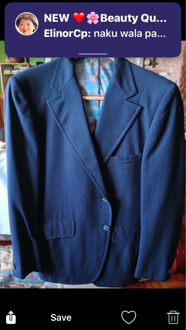 Vintage ! Navy blue suit (Category: Sets & Coordinates) located in Manila. Submitted by declutter4el (Listing ID 1341612836, Image 1). Description: -Bought in USA -Navy blue ( not light blue as in picture) -As good as new!! -Elegant ! Chest 42USA Shoulders 20 Length 30 Sleeves 19 1/2 Waist 34.