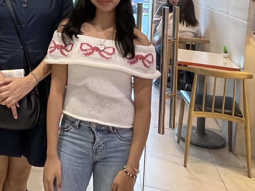 Coquette red ribbon off shoulder top (Category: Blouses) located in Quezon City. Submitted by diorse (Listing ID 1341936332, Image 2). Description: only used once.