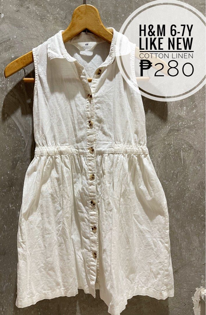 H m cotton dress button down Babies Kids Babies Kids Fashion on Carousell