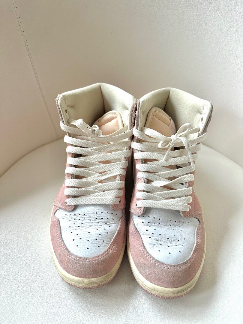 Pink High Cut Jordans (Category: Sneakers) located in Manila. Submitted by nicolebhans (Listing ID 1341850398, Image 3). Description: • Air Jordan 1 sneakers in Washed Pink • Women’s US 8-8.5 • Used Twice Only Retails for Php 9,985 Selling for only Php 5k MOP: Gcash & BPI Delivery: Lalamove, Grab, J&T Meet up: One Ayala, Glorietta, Greenbelt .
