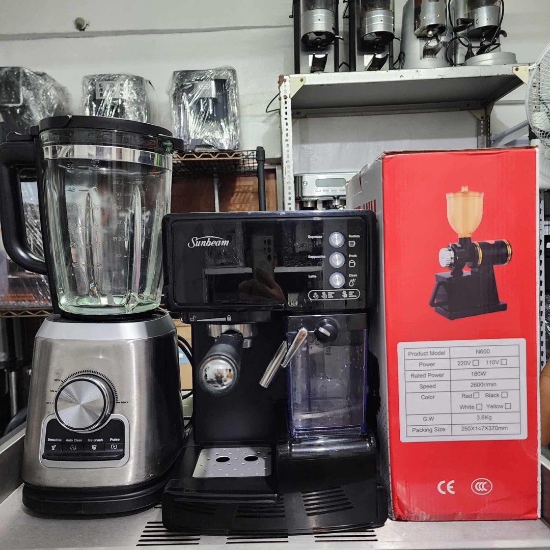 Sunbeam espresso machine with automatic milk frother. Set with blender & grinder. (Category: Coffee Machines & Makers) located in Bulacan. Submitted by gloriosokimberlyy (Listing ID 1341920963, Image 3). Description: Sunbeam espresso machine with automatic milk frother. Set with blender & grinder. 12k Minor scratch.