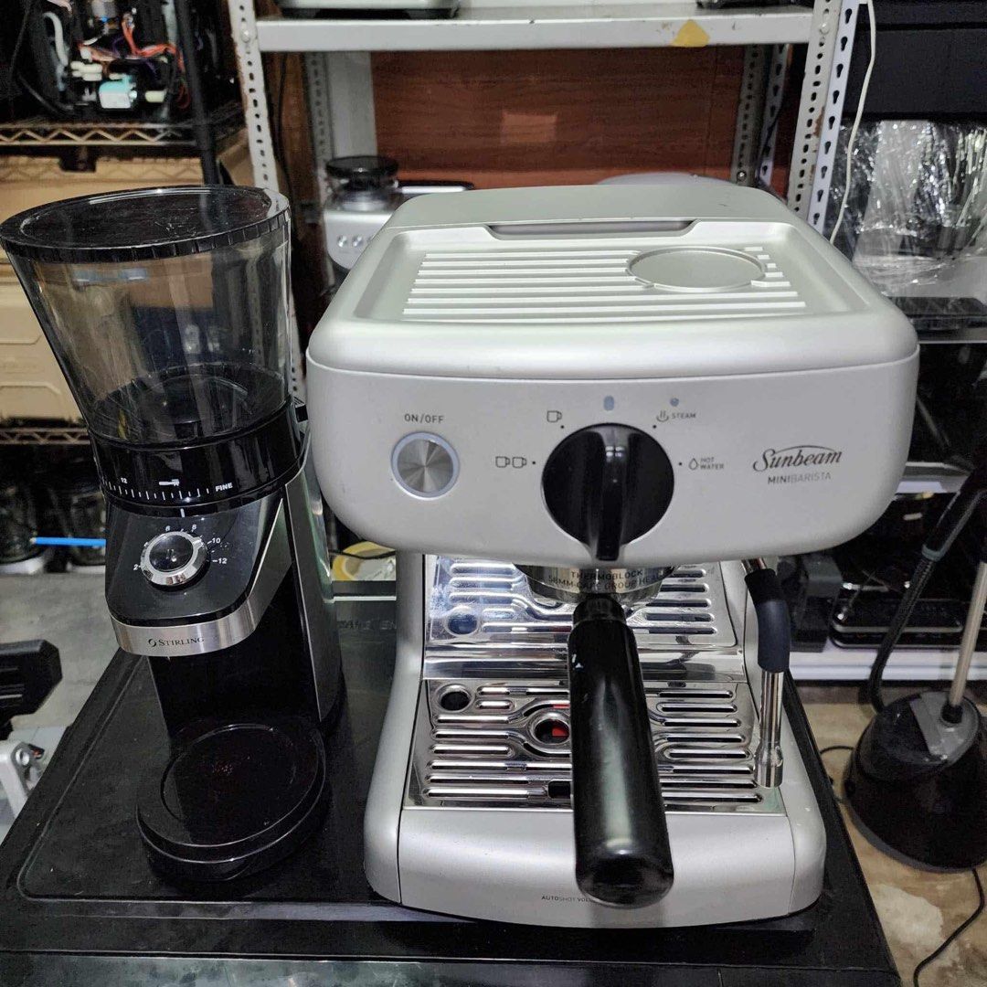 Sunbeam mini barista (Category: Coffee Machines & Makers) located in Bulacan. Submitted by gloriosokimberlyy (Listing ID 1341921243, Image 1). Description: Sunbeam mini barista 58mm espresso machine with conical burr stirling grinder. Used /Some scratches only good working condition. 13,509.