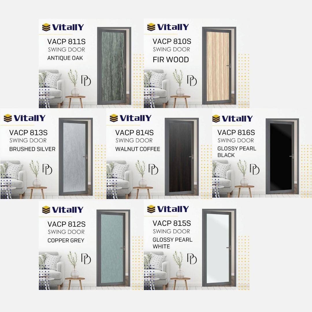 VITALLY -Transparent Glass Swing Door Aluminum Toilet Door Plain Color ...