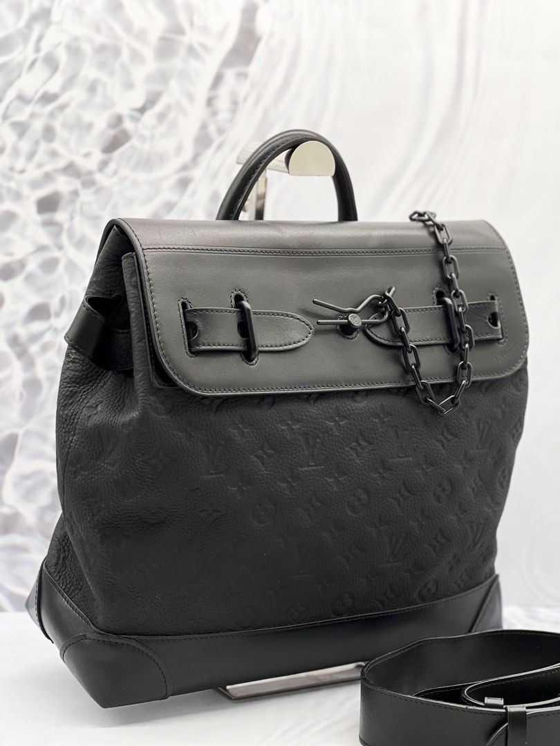 2019 LOUIS VUITTON STEAMER PM BLACK TAURILLON MONOGRAM EMBOSSED COWHIDE LEATHER WITH SHOULDER STRAP