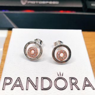 🎀 Pandora two tone rosegold circle logo stud earring
