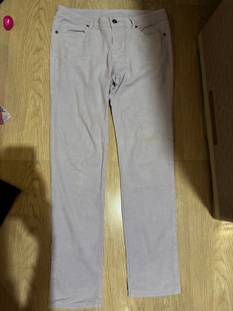 GU by Uniqlo corduroy (Category: Jeans) located in Pasig City. Submitted by maanspreloved (Listing ID 1342037227, Image 1). Description: GU by Uniqlo Size 33-39 Length 41 XL on tag straight cut corduroy Color is powder lilac in person .
