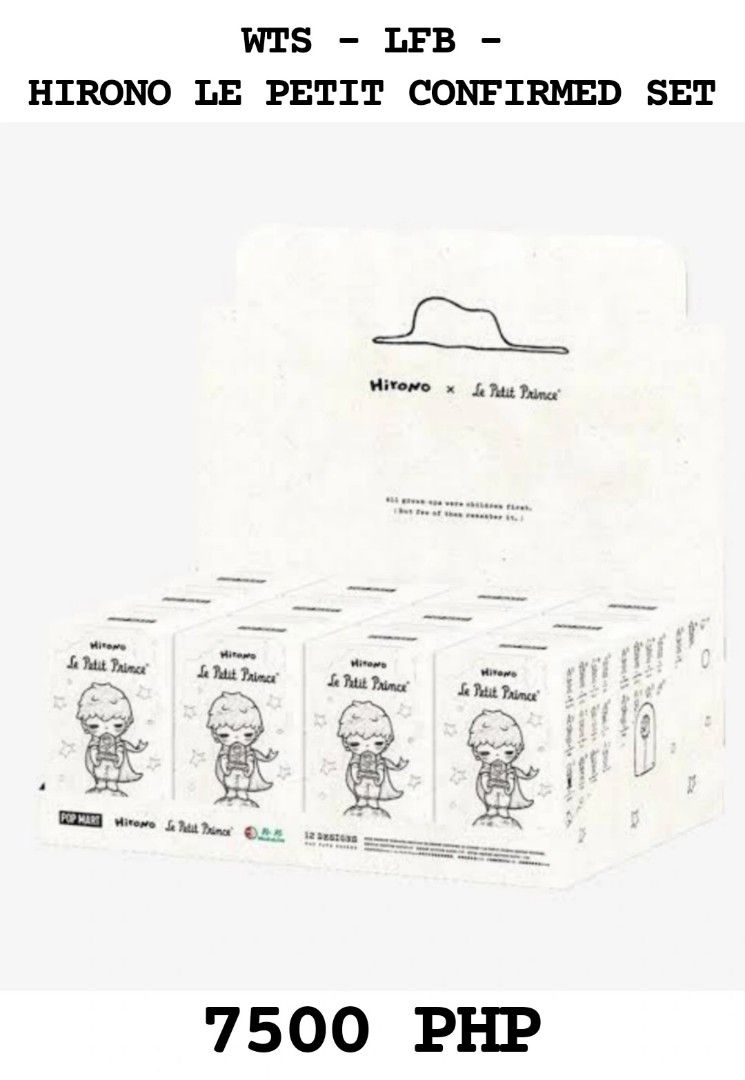 hirono le petit/little prince confirmed set (Category: Designer & Blind Box Toys) located in Valenzuela. Submitted by bambicollectss (Listing ID 1342003237, Image 1). Description: ⋆ ࣪ . wts | lfb hirono le petit/little prince confirmed set ph 𖥔 ࣪ ·̩͙ ⑅ 7500 SET ONLY ·̩͙ ⑅ complete inclusions & sealed foils ᨳ᭬ mop: gcash ᨳ᭬ mod: sdd, jnt or ggx ᨳ᭬ loc: valenzuela city.