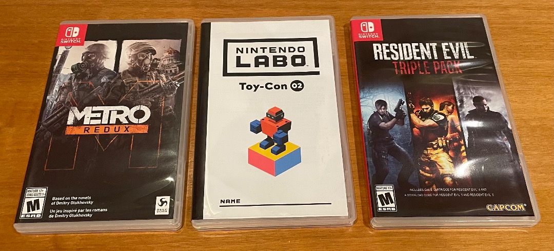 Nintendo Switch Games Bundle 🎮 (Category: Nintendo) located in Taguig. Submitted by efraimp2024 (Listing ID 1342119908, Image 1). Description: Nintendo Switch Games Bundle for Sale 🎮 Get 3 high-quality Nintendo Switch games in excellent condition: 1️⃣ Metro Redux 2️⃣ Nintendo Labo Toy-Con 02 3️⃣ Resident Evil Triple Pack (includes RE4 cartridge and download codes for RE5 & RE6) 💰 Price: PHP 1,500 (for the full bundle) 🔹 Games are original and