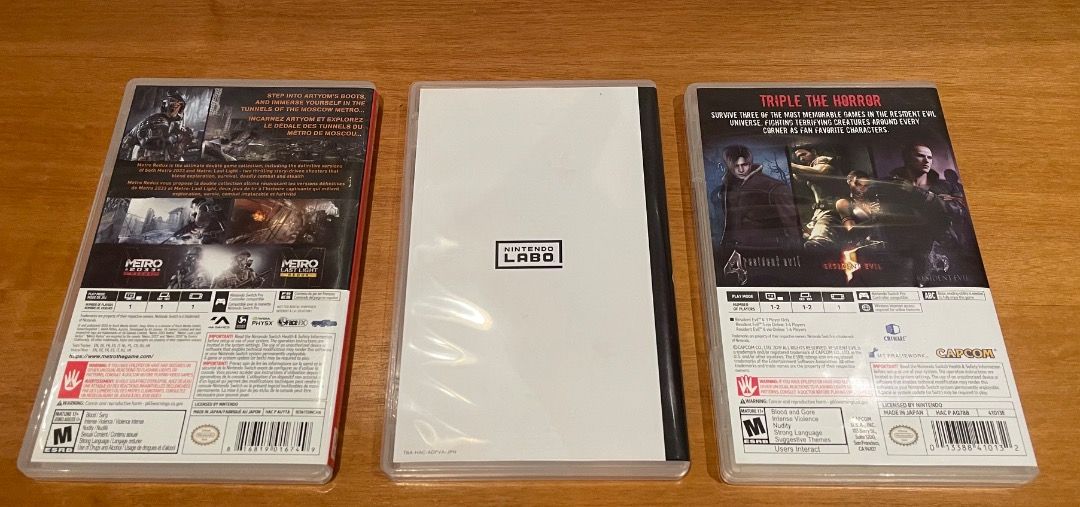 Nintendo Switch Games Bundle 🎮 (Category: Nintendo) located in Taguig. Submitted by efraimp2024 (Listing ID 1342119908, Image 2). Description: Nintendo Switch Games Bundle for Sale 🎮 Get 3 high-quality Nintendo Switch games in excellent condition: 1️⃣ Metro Redux 2️⃣ Nintendo Labo Toy-Con 02 3️⃣ Resident Evil Triple Pack (includes RE4 cartridge and download codes for RE5 & RE6) 💰 Price: PHP 1,500 (for the full bundle) 🔹 Games are original and