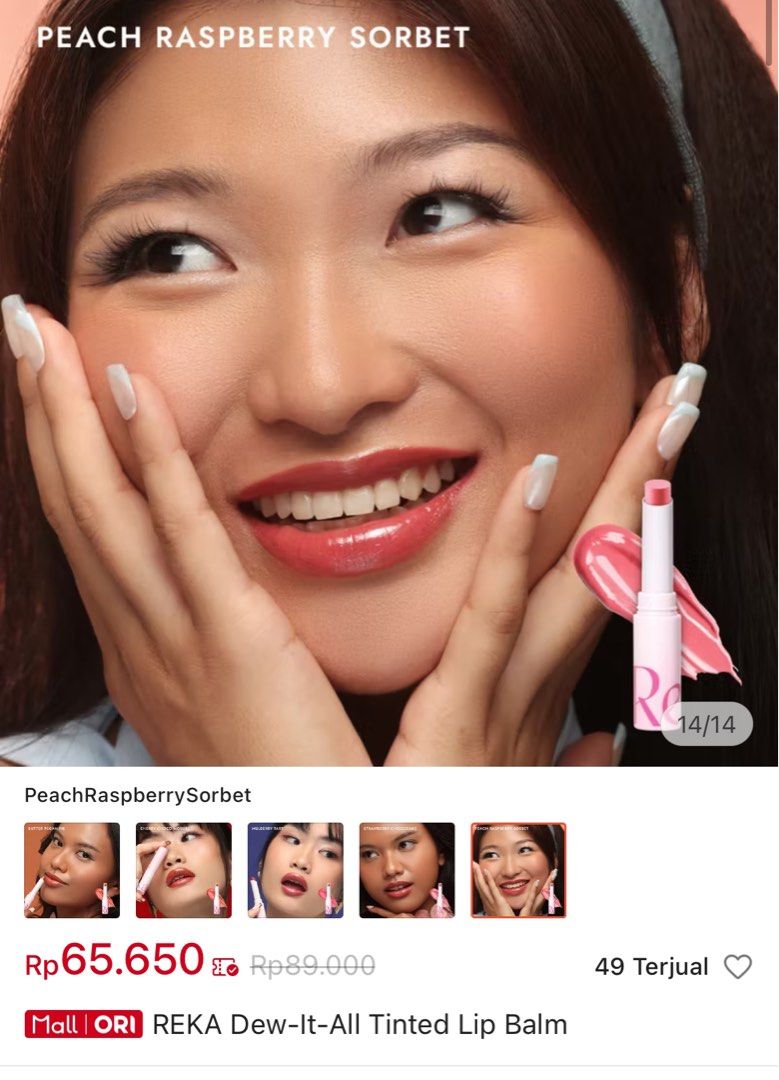 Lip Reka Reka Dew-It-All Tinted Lip Balm Peach Raspberry Sorbet, Kesehatan ...