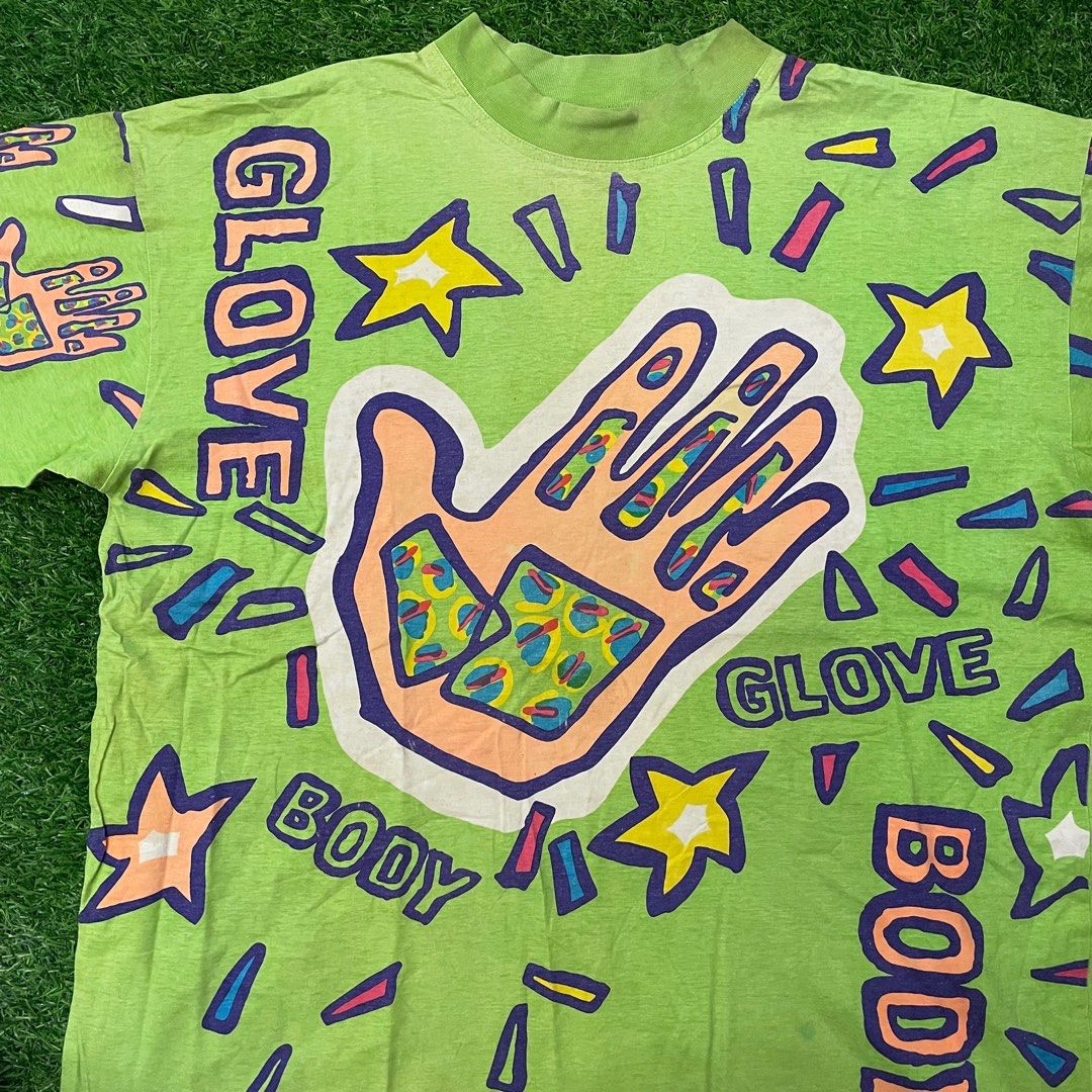 Vintage 1992 Body Glove All Over Print Shirt (Category: Shirts) located in Quezon City. Submitted by emporium.vtg (Listing ID 1341993565, Image 1). Description: Vintage 1992 Body Glove All Over Print Shirt Light Lime Green Body Glove Tag / Single Stitch Sleeve Size Large Dimensions: 22.5”x27.5” Issues: three pinholes & two penholes.