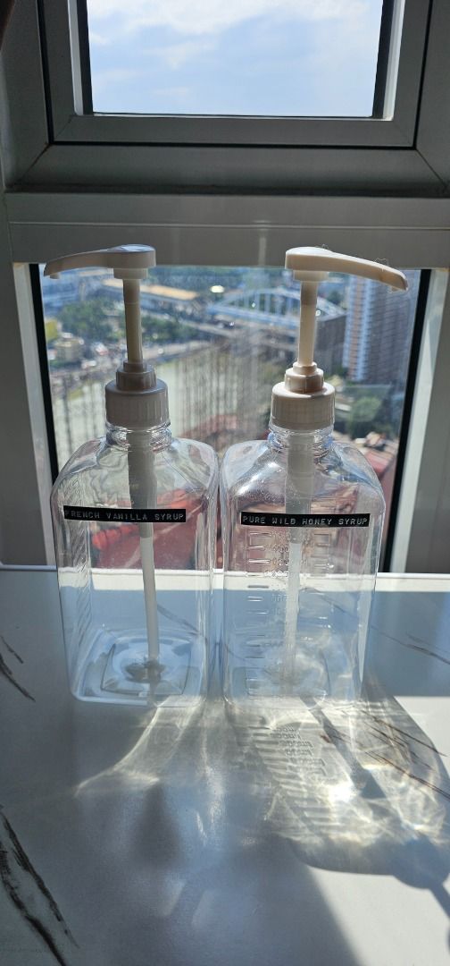 2pcs 1600ml Hand Pressed Sugar Bottle Liquid Dispenser (Category: Everything Else Others) located in Mandaluyong City. Submitted by coffeebara (Listing ID 1342278943, Image 3). Description: RFS: Too big for my use case - With Scale Coffee Syrup Bottle - With Pump Nozzle Head Jar Container - Used only several times.