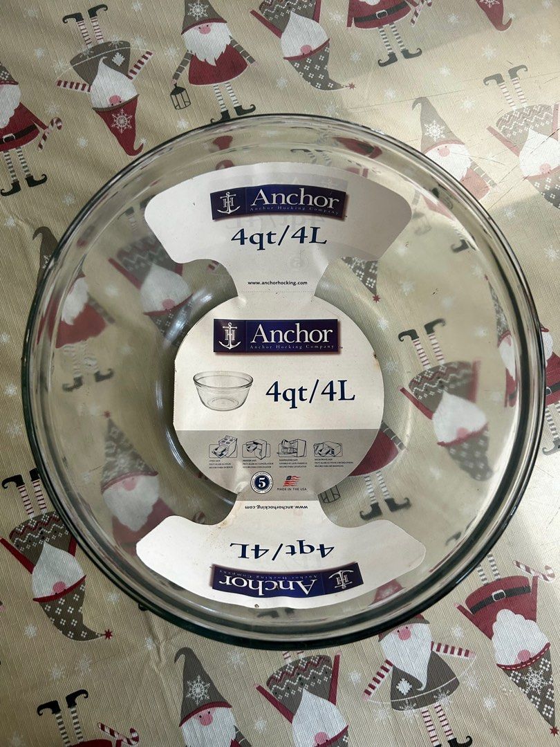 Anchor Hocking Glass Mixing Bowl (Category: Bakeware) located in Las Pinas. Submitted by rjmwings (Listing ID 1342170319, Image 2). Description: Anchor Hocking Glass Mixing Bowl Brand new Bought in the US in 2006 4 quart/4 L Use for any baking needs. Can also be used as a salad or pasta bowl For the collectors of Anchor Hocking wares .