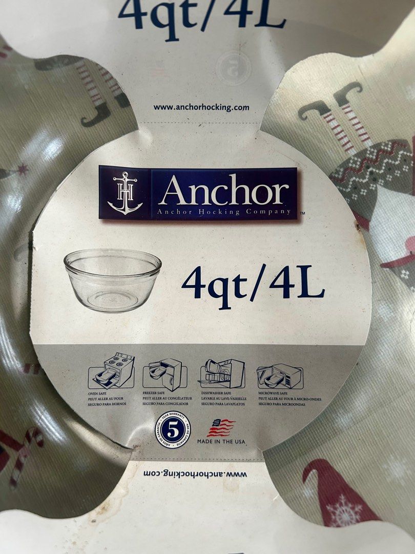 Anchor Hocking Glass Mixing Bowl (Category: Bakeware) located in Las Pinas. Submitted by rjmwings (Listing ID 1342170319, Image 3). Description: Anchor Hocking Glass Mixing Bowl Brand new Bought in the US in 2006 4 quart/4 L Use for any baking needs. Can also be used as a salad or pasta bowl For the collectors of Anchor Hocking wares .