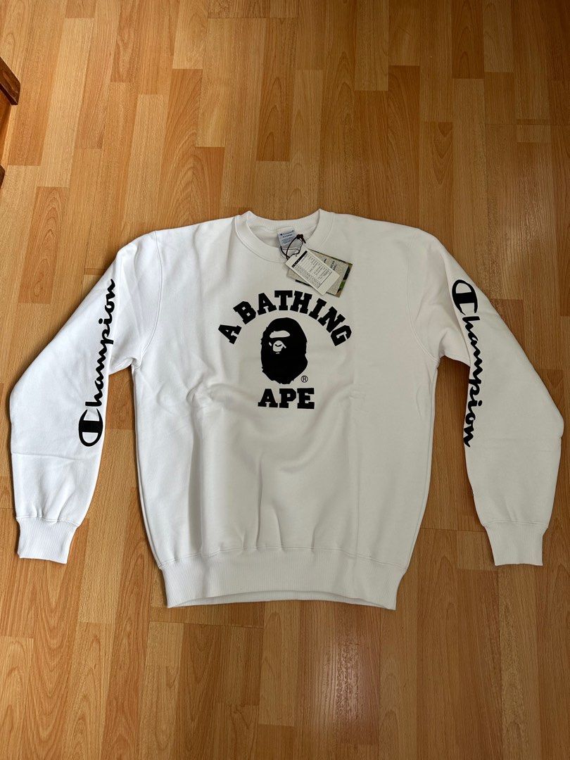 Bape x Champion College Crewneck White Men s Fashion Coats Jackets and Outerwear on Carousell