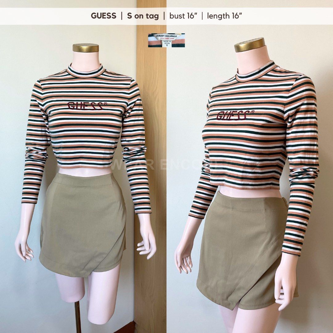 Guess Retro Striped Cropped Long Sleeves Women s Fashion Tops Longsleeves on Carousell