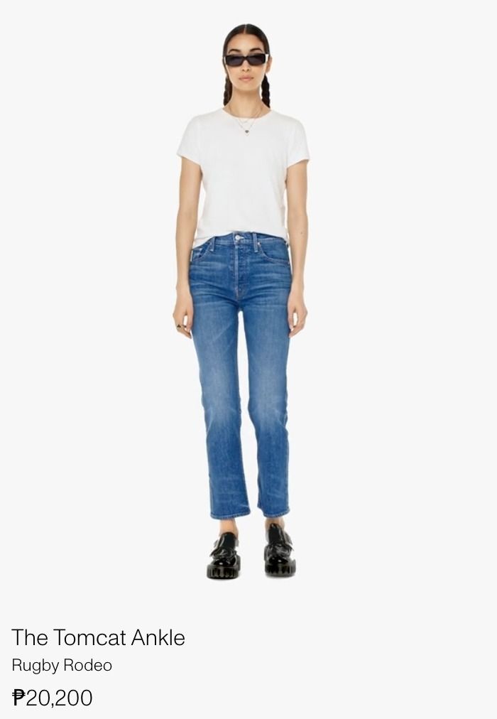 Mother Denim Tomcat Jeans (Category: Jeans) located in Mandaluyong City. Submitted by declutteringmodenow (Listing ID 1342270385, Image 1). Description: High-rise jeans with a straight leg, button fly, ankle-length inseam and a clean hem by Mother Denim. Runs small to size. Size 24, fits 23. Fit is very flattering, unfortunately too small for me. Composition: 95.5% cotton, 3% poly, 1.5% elastane Retails for Php20,000 new Made in Los Angeles..