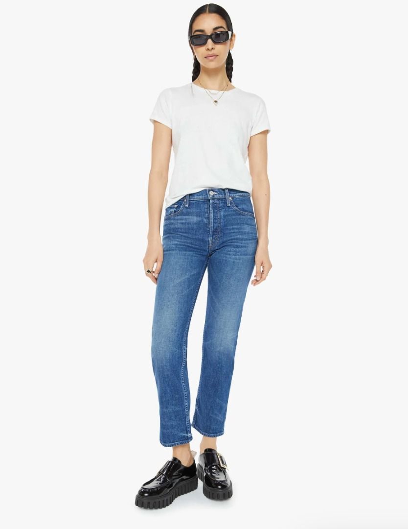 Mother Denim Tomcat Jeans (Category: Jeans) located in Mandaluyong City. Submitted by declutteringmodenow (Listing ID 1342270385, Image 2). Description: High-rise jeans with a straight leg, button fly, ankle-length inseam and a clean hem by Mother Denim. Runs small to size. Size 24, fits 23. Fit is very flattering, unfortunately too small for me. Composition: 95.5% cotton, 3% poly, 1.5% elastane Retails for Php20,000 new Made in Los Angeles..