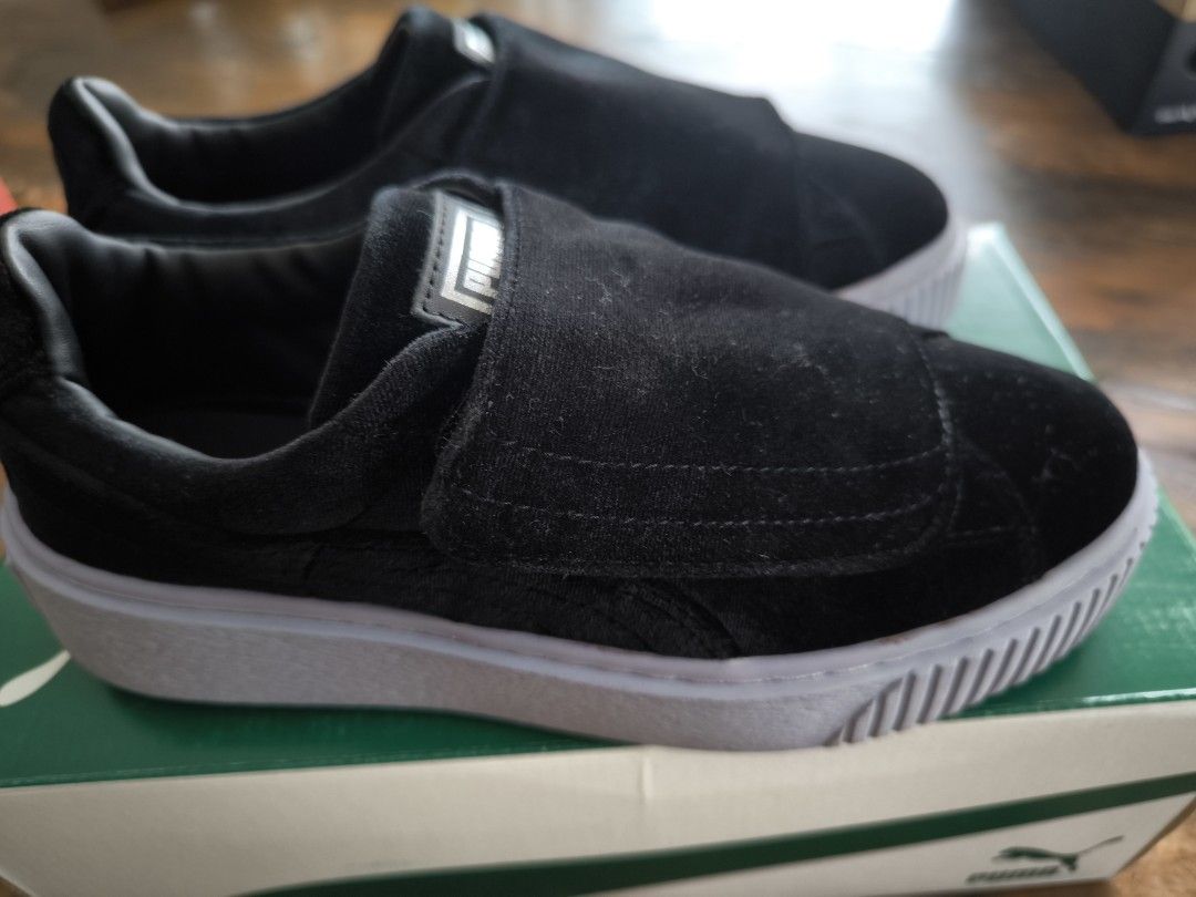 Puma Basket Platform Strap Velvet Rope Velcro Women Size 7 Black Sneakers Women s Fashion Footwear Sneakers on Carousell