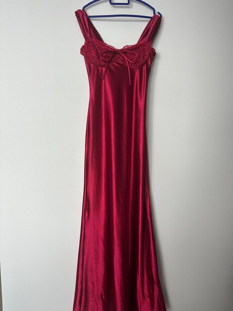 Rental) Lucy in the sky Red Evening Prom Dress Satin Lace-Bust Dress,  Women's Fashion, Dresses & Sets, Dresses on Carousell