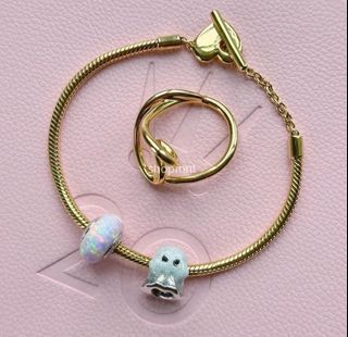 🎀 Pandora T-bar gold shine bracelet 2200 and. Ghost boo charm 950 -- ring heart 999
