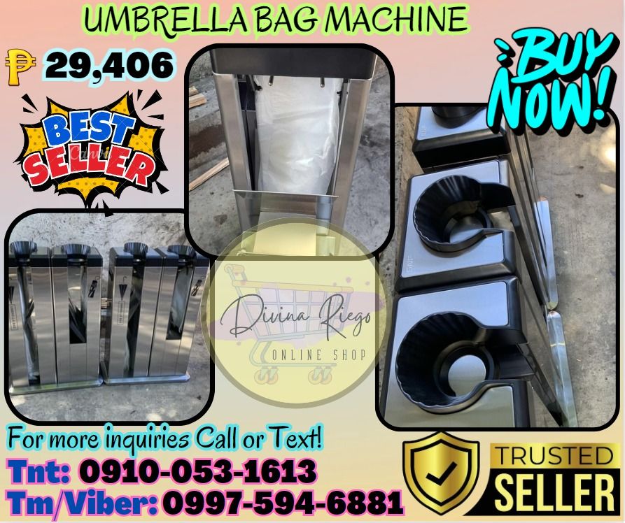 Automatic Wet Umbrella Wrapping Machine Umbrella Bag (Category: Umbrellas) located in Pasig City. Submitted by ultimatedivina (Listing ID 1342391718, Image 1). Description: 🌏 We Can Deliver Nationwide 👉 AP Cargo, LBC & Lalamove etc. Price: 29,406 ✅ Umbrella Bag Machine Specifications: material: 410SUS accessory: one side with 100pcs short umbrella bag; the other side with 100pcs long umbrella bag item size:590*270*880mm.