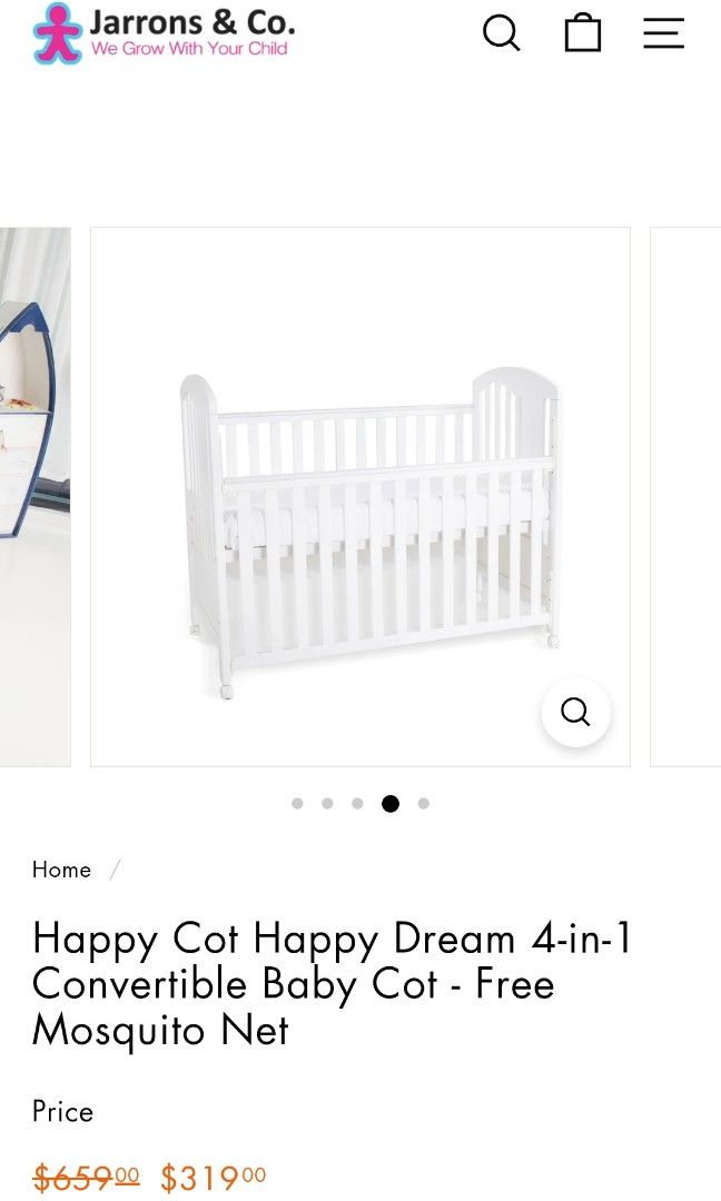 Baby Cot Jarrons co Happy Cot Happy Dream 4-in-1 Convertible
