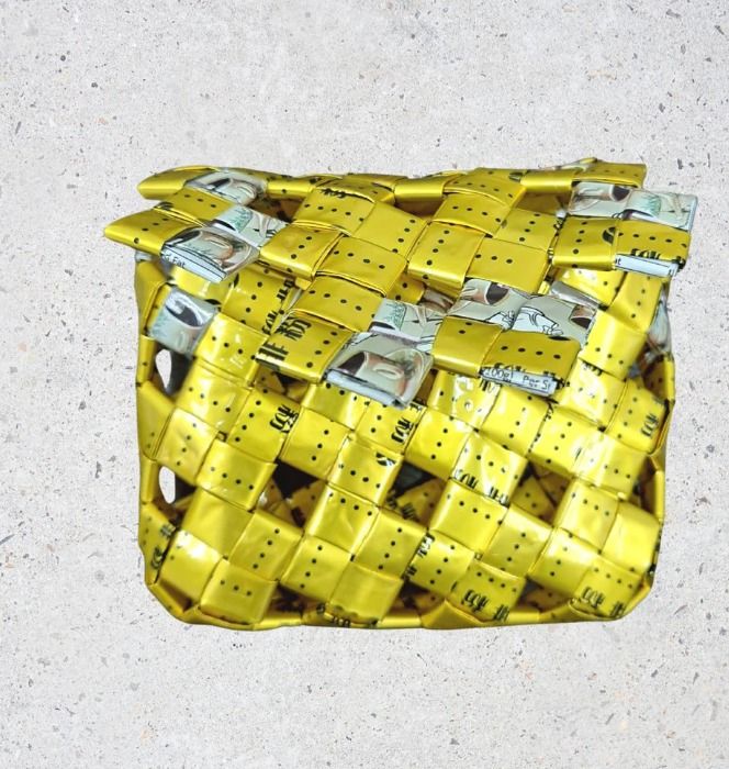 Goldrush (Category: Wallets & Card Holders) located in Singapore. Submitted by bcaresg (Listing ID 1342426748, Image 1). Description: Card holder Dimensions: W: 10.5 cm, H: 8.5 cm This small, un pouch is handcrafted from recycled materials in a bright yellow woven design. Perfect for storing small items like coins, jewelry, or earbuds, this eco-friendly accessory adds a touch of sustainable style. This bag is lovingly made by our dedicated volunt