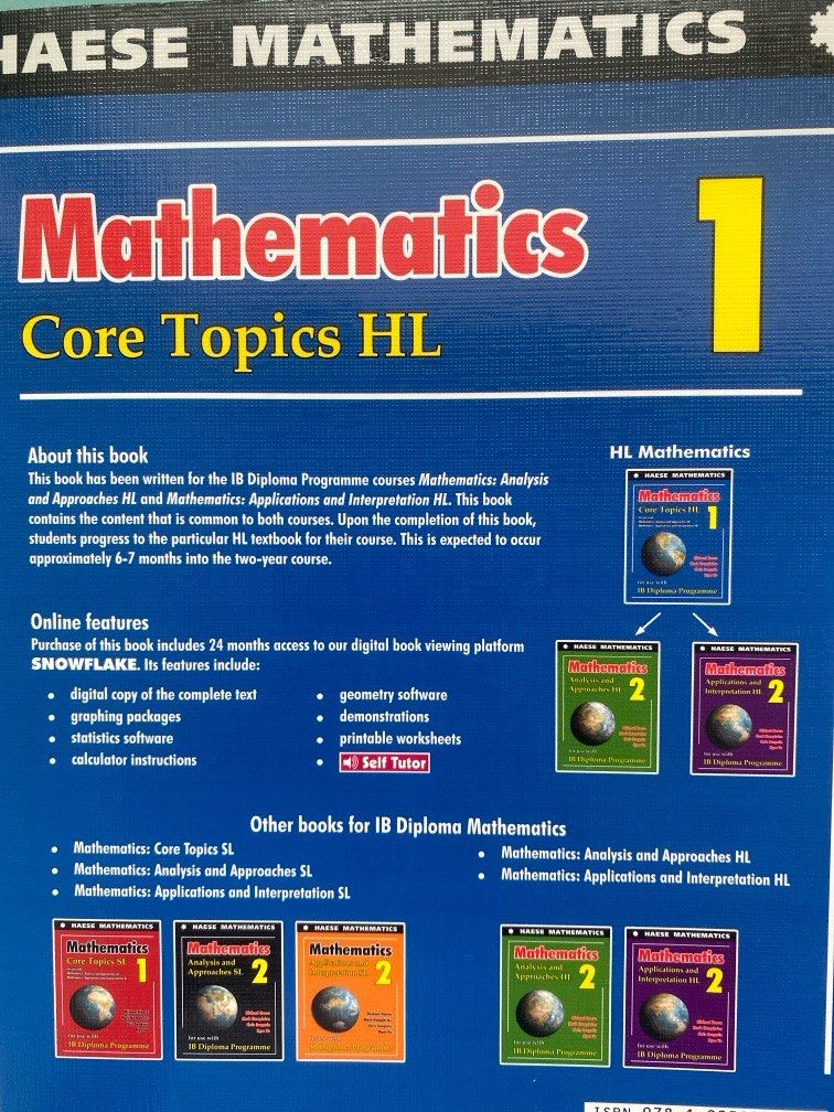 Haese Mathematics Core Topics HL IB Diploma, 興趣與生活, 書本