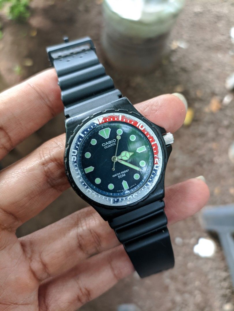 Jam Tangan Casio MW 82 Pepsi Vintage Second Original Fesyen Pria Jam Tangan di Carousell