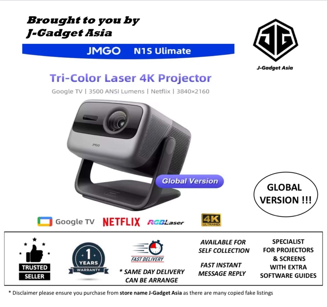 JMGO N1S Ultimate Triple Laser 4K Projector, 3500 ANSI Lumens, Google ...
