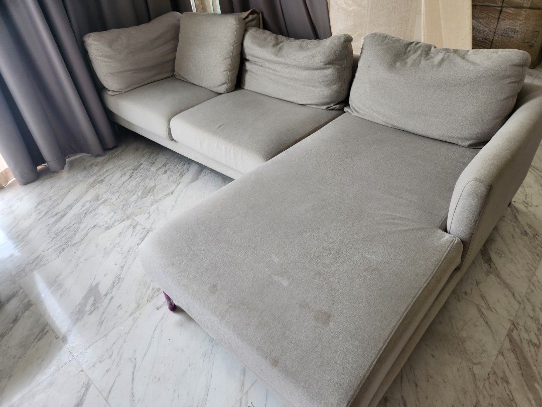 L Shape Sofa (Category: Sofas) located in Singapore. Submitted by 3_house (Listing ID 1342373751, Image 2). Description: L shared sofa, used 2 years only as I am out town for 1 year!.