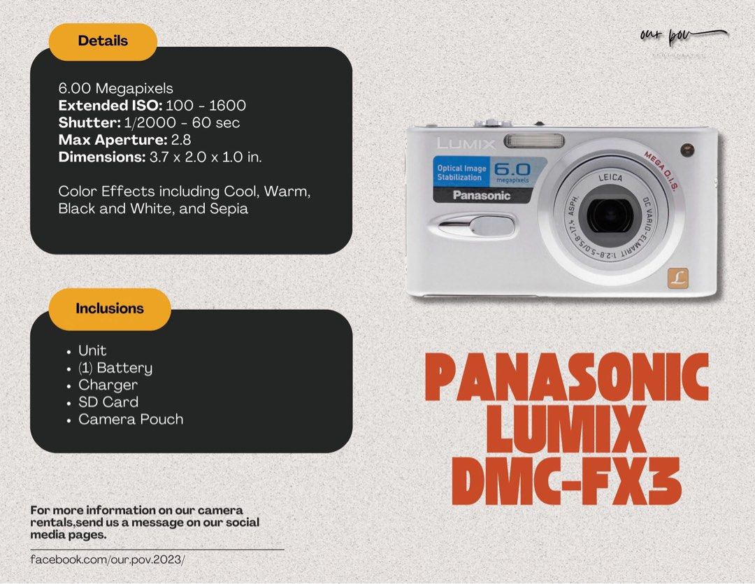 OUR POV: DIGICAMS FOR RENT (Category: Cameras) located in Manila. Submitted by micahbfaj (Listing ID 1342386420, Image 1). Description: Send us a message! You can also visit our fb page: Our POV .