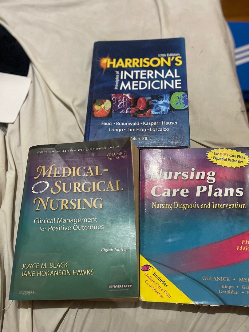 Pre-owned Nursing Books (Please see description below for reference) - Negotiable (Category: Textbooks) located in San Fernando. Submitted by rdo03 (Listing ID 1342505118, Image 2). Description: 1. Nursing Care Plans (Nursing Diagnosis and Intervention) - Fifth Edition Mosby - ₱400 2. Medical-Surgical Nursing Clinical Management for Positive Outcomes - ₱600 3. Harrison’s Principles of Internal Medicine 17th Edition Volume II - ₱700 📌Condition: G