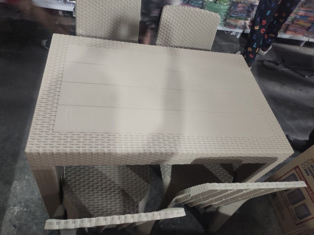 Rattan table and chair (Category: Chairs) located in Quezon City. Submitted by shie_123 (Listing ID 1342388432, Image 3). Description: RATTAN TABLE AND CHAIR BIG DISCOUNT FOR WHOLESALE ‼️ 2399.00 4 seater SET 3299.00 6 seater SET 350/pc chair 1199.00 4 seater table 1399.00 6 seater table QUALITY ✅✅✅ BRANDNEW ✅✅✅.