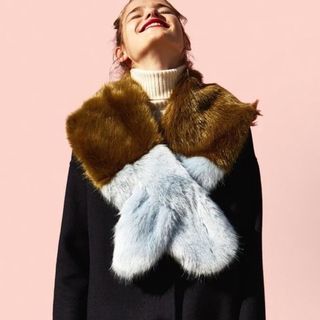 Zara歐美特別毛毛仿皮草拼色撞色頸巾圍巾毛毛披肩fuax fur scarf64196078022146110