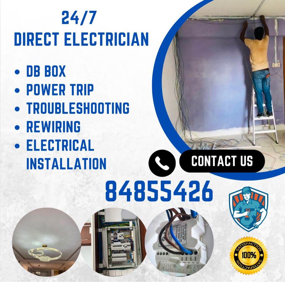 Electrical Service 24 hours (Category: Lighting & Electrical Services) located in Singapore. Submitted by mr__ahmed (Listing ID 1232482844, Image 1). Description: We are Professional Electrician and Renovation contractor which providing following services: * 24/7 Electrical Services * 24/7 Plumbing Services * ⁠Handyman Services * Painting Services * ⁠Plastering Services * ⁠Ceiling Partition Services * ⁠Dismantle Service , Hacking , Tiling * ⁠Carp