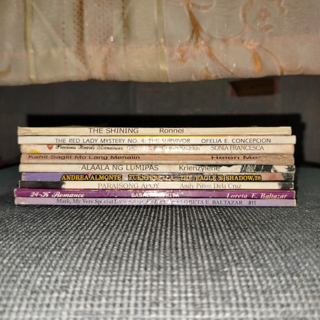 Assorted Pocketbooks (Category: Storybooks) located in Manila. Submitted by ciabattaaa (Listing ID 1342521426, Image 1). Description: 9 Pieces Assorted Pocketbooks: • The Shining by Ronnel • The Red Lady Mystery No. 4: The Survivor by Ofelia E. Concepcion • Precious Hearts Romances: Love Comes Knockin by Sonia Francesca • Kahit Saglit Mo Lang Mahalin by Helen Meriz • Alaala ng Lumipas by Krienzylene • The Eagle Shadows by Andrea Almonte Fuentebel