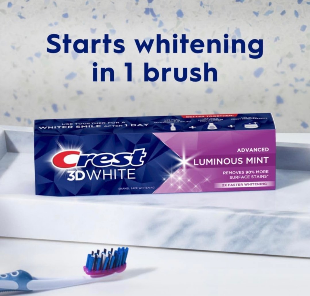 Crest 3D White Advanced Luminous Mint Teeth Whitening Toothpaste, Crest ...