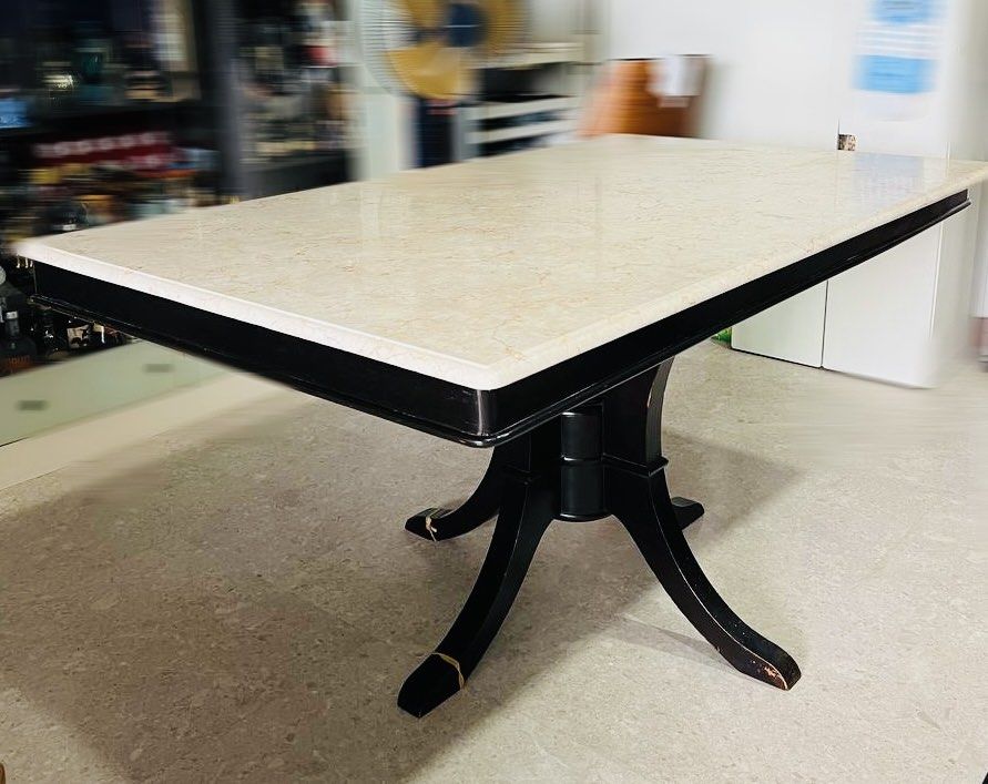 Dining Table (Category: Tables & Sets) located in Singapore. Submitted by .vanz. (Listing ID 1342521213, Image 2). Description: Marble Table dimension L160 x w80 Chipped corner on some of the chairs Bought at $3000+ Please arrange courier for pickup . Thank you.
