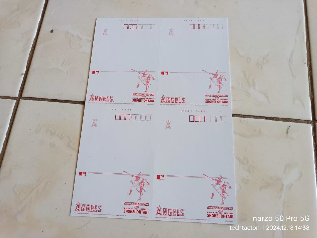 SHOHEI OHTANI uncut post card (Category: Raw Singles) located in Santo Tomas. Submitted by pickers_corner (Listing ID 1342547522, Image 2). Description: 2018 SHOHEI OHTANI uncut post card 6 sets.