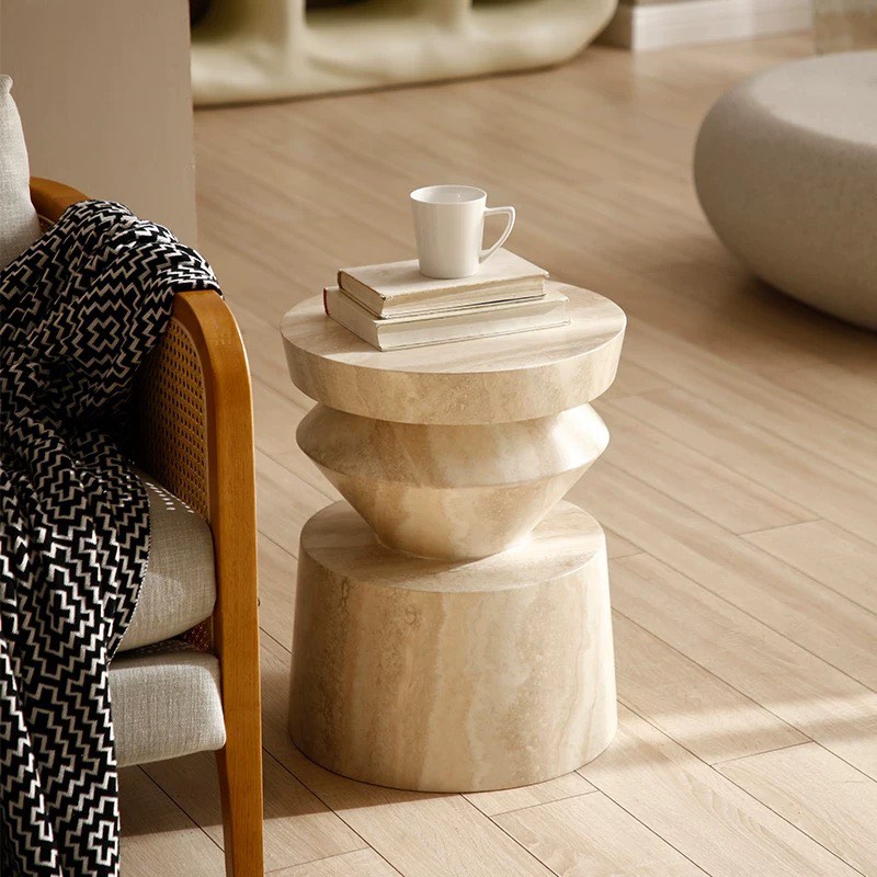 VELTO Modern Travertine Side Table, Furniture & Home Living, Furniture ...