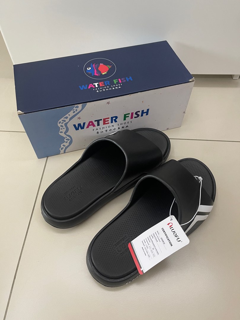 Water Fish Slippers Luofu Black size 42 Men s Fashion Footwear Slippers Slides on Carousell