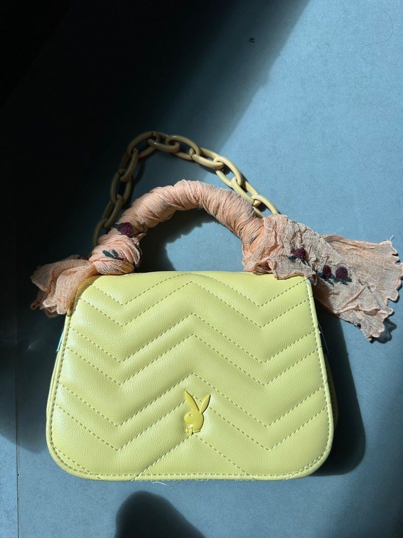 Yellow playboy bunny quilted sling shoulder bag with chain Women s Fashion Bags Wallets Cross body Bags on Carousell