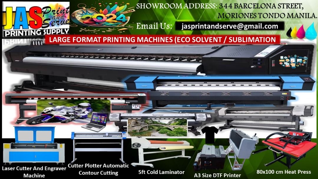 10.5ft Tarpaulin Printer 10.5ft Eco Solvent Printer 10.5ft Large Format Printer Machine Sublimation Printer (Category: Printers, Scanners & Copiers) located in Quezon City. Submitted by joemhelbarros272612 (Listing ID 1339457271, Image 1). Description: Supplier here! Looking for top-quality printing equipment and supplies? Look no further than JASPrint And Serve Printing Supply! We're easy to find and always ready to serve. Address: 344 Moriones 