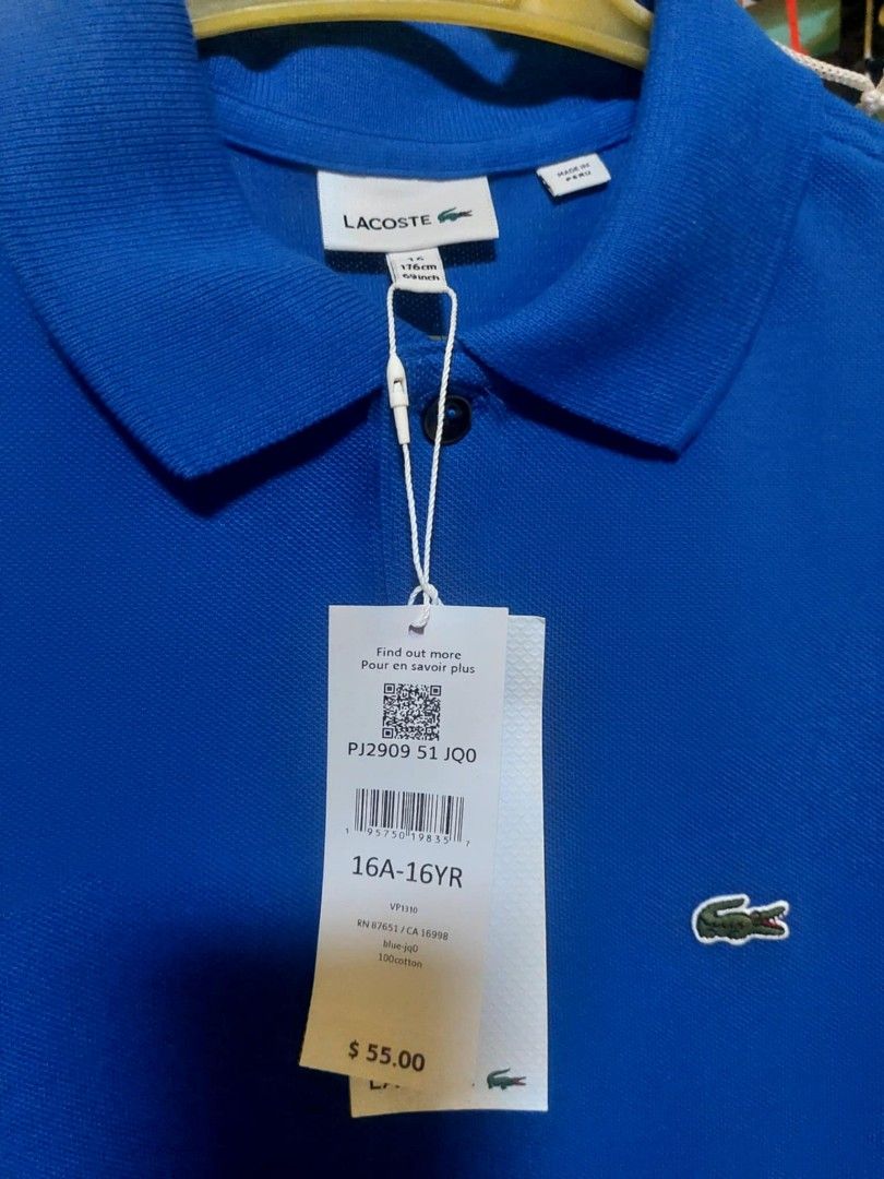Authentic Lacoste Polo Shirt (Category: Babies & Kids Fashion) located in Calamba. Submitted by mel013 (Listing ID 1339516579, Image 1). Description: Selling Bnew Lacoste Polo Shirt Size 16 Can also fit small size built women RFS: Too big for my kids.