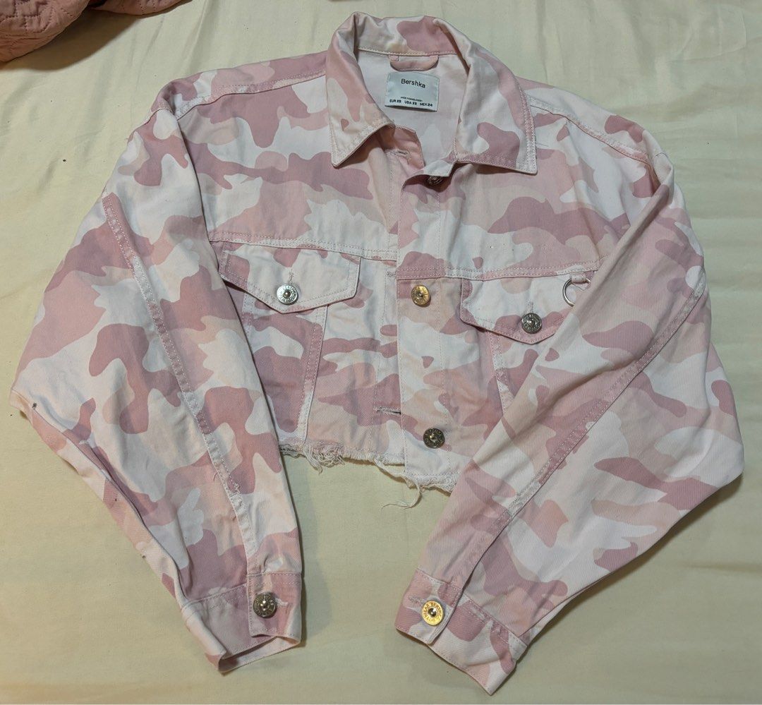 bershka pink camo denim jacket