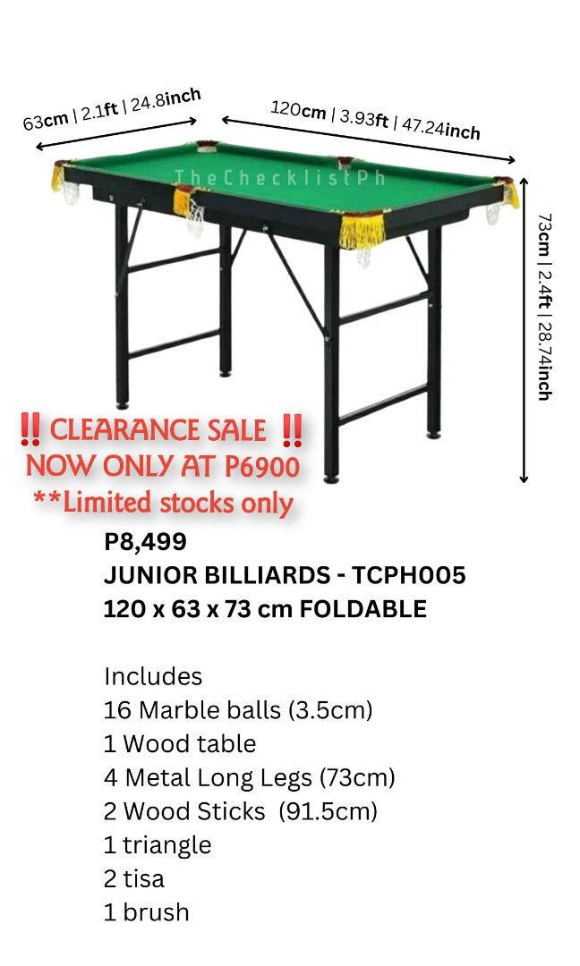 BILLIARDS GIFT IDEAS (Category: Billiards and Bowling) located in Manila. Submitted by thechecklistph (Listing ID 1339438452, Image 2). Description: 🎄🎄CHRISTMAS GIFT IDEAS 🎅🎅 Wooden Foldable Billiards SALE PRICE : P5500 Price: P8499 Pls see photo for complete details Pick up or shipping shouldered by buyer.